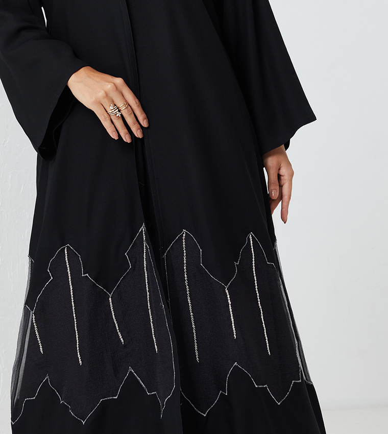 Embellished Asymmetric Bottom Long Sleeve Abaya
