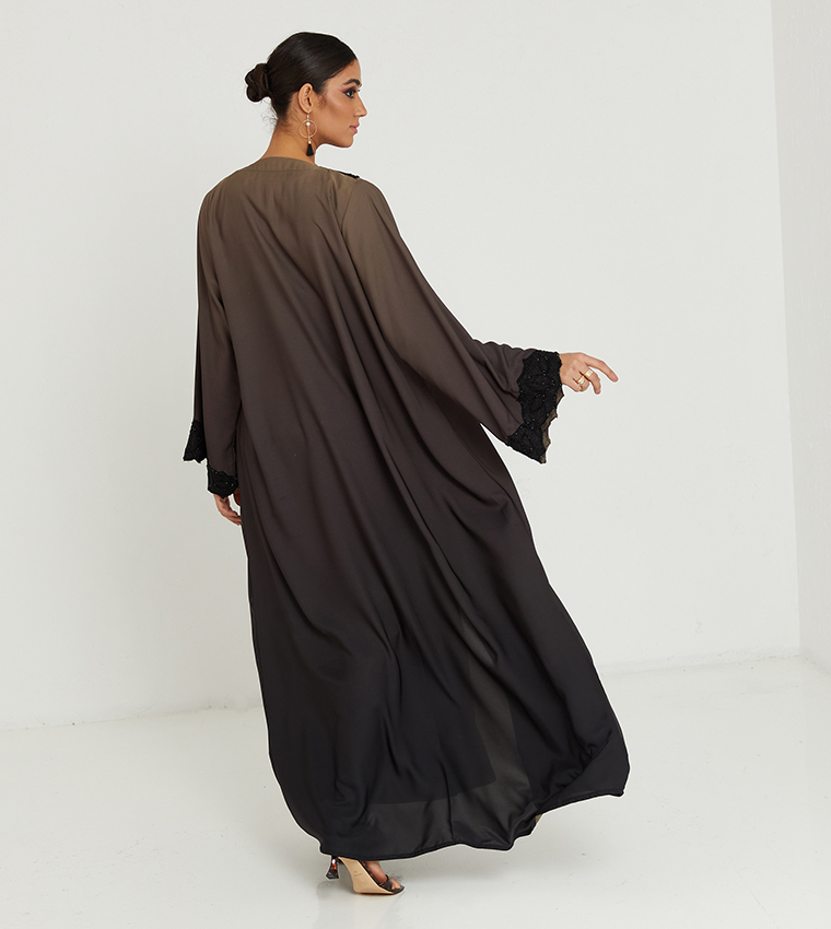 Lace Detailed V-Neck Long Sleeves Abaya 