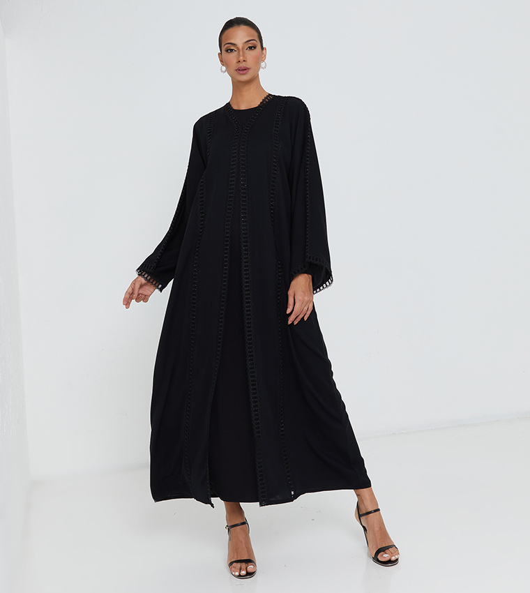 Black Stone Hand Work And Black Laise Work Design