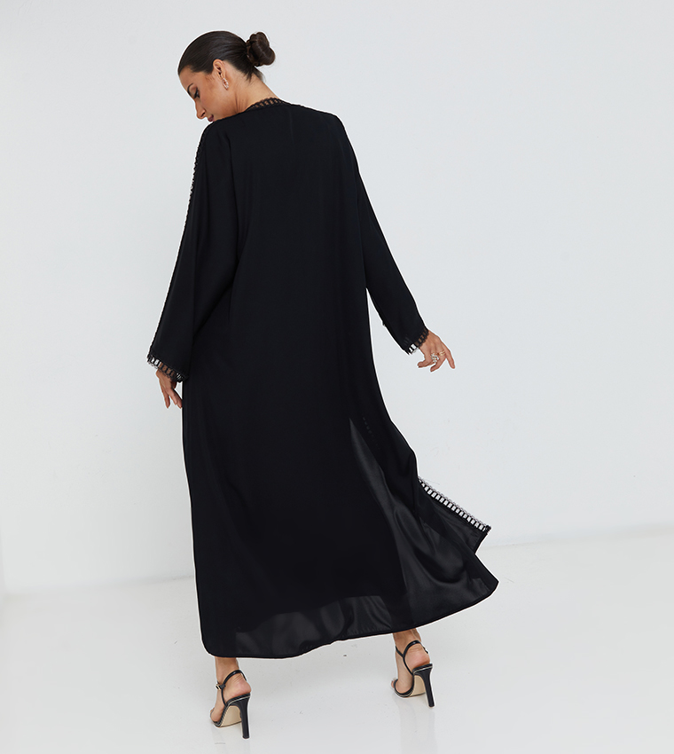 Black Stone Hand Work And Black Laise Work Design