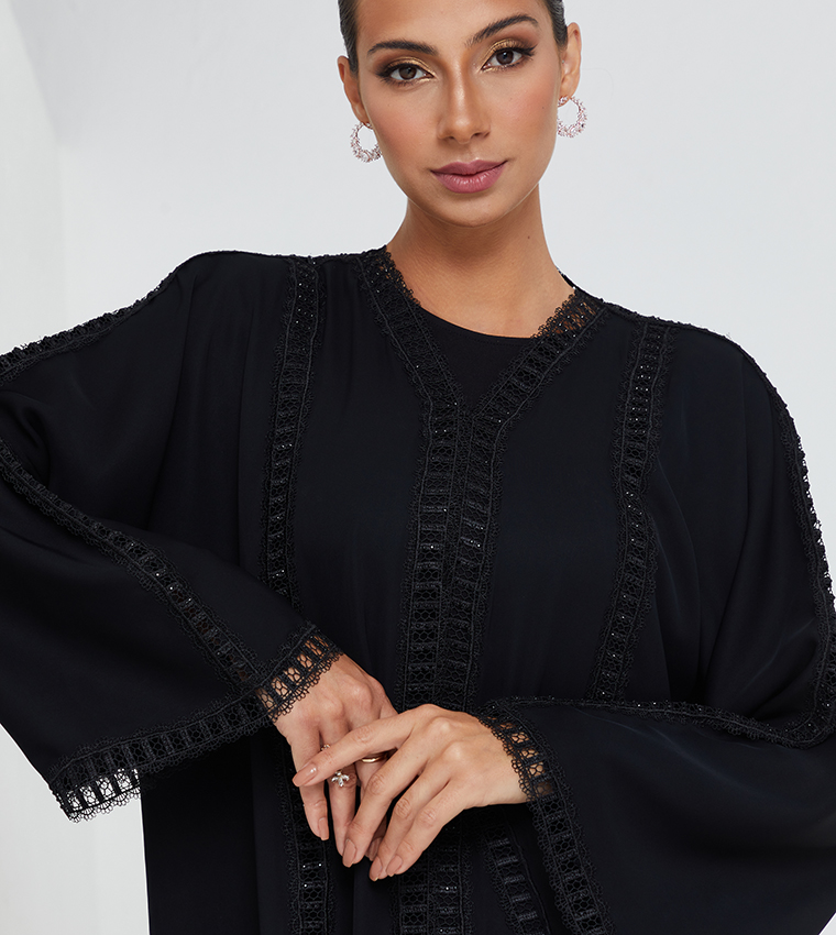 Black Stone Hand Work And Black Laise Work Design