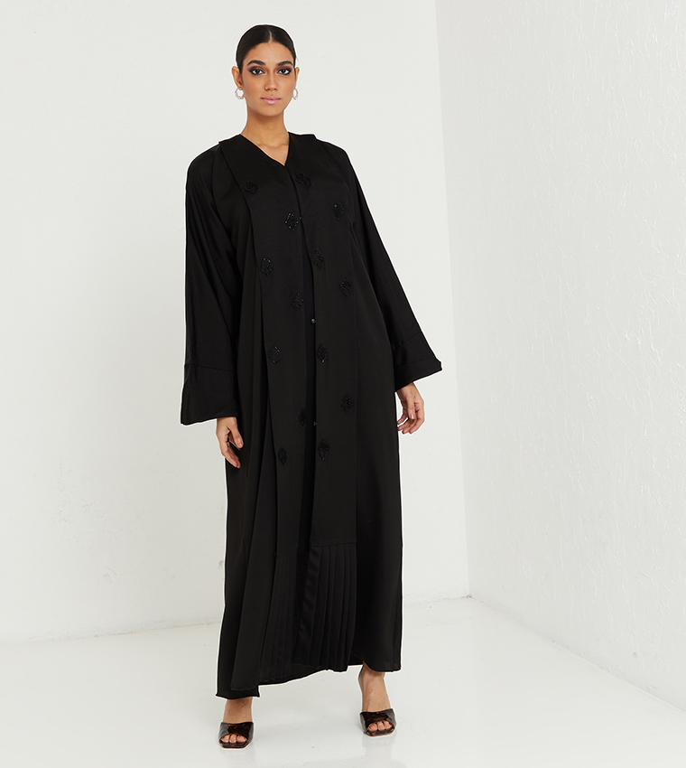 Black Stone Hand Work And Freels Design And Sleeves Corner Folding