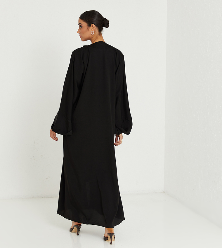 Black Stone Hand Work And Freels Design And Sleeves Corner Folding