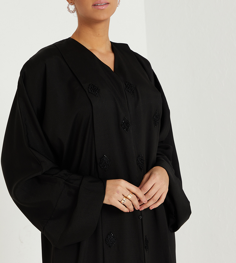 Black Stone Hand Work And Freels Design And Sleeves Corner Folding