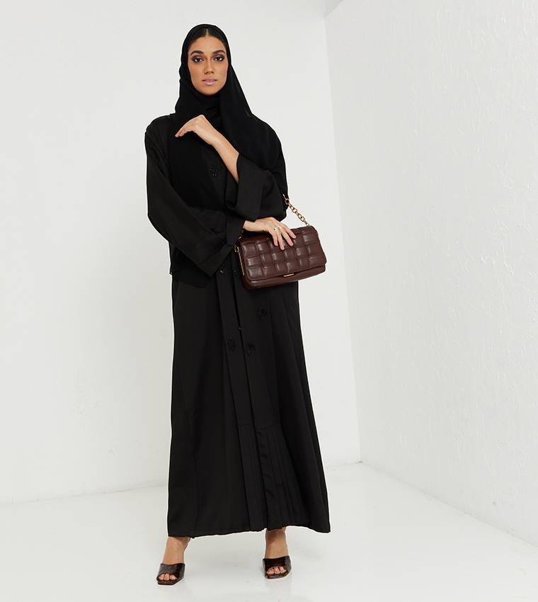 Black Stone Hand Work And Freels Design And Sleeves Corner Folding