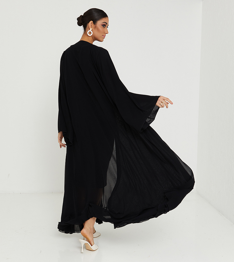 Soild V-Neck Double Layered Abaya