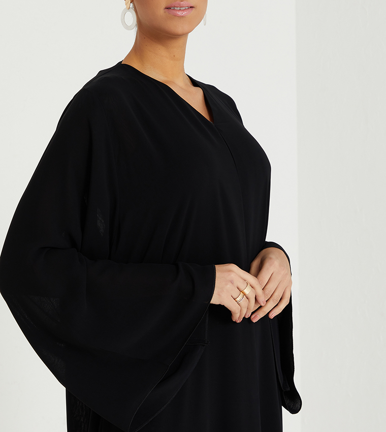 Soild V-Neck Double Layered Abaya