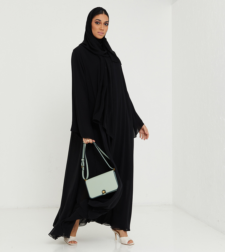Soild V-Neck Double Layered Abaya