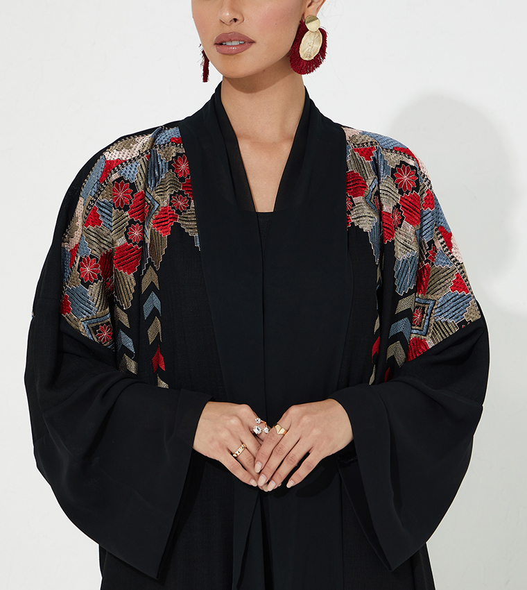 Embroidered Flare Sleeve Abaya