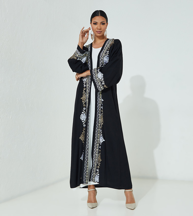 Embroidered Front Open Occasional Abaya