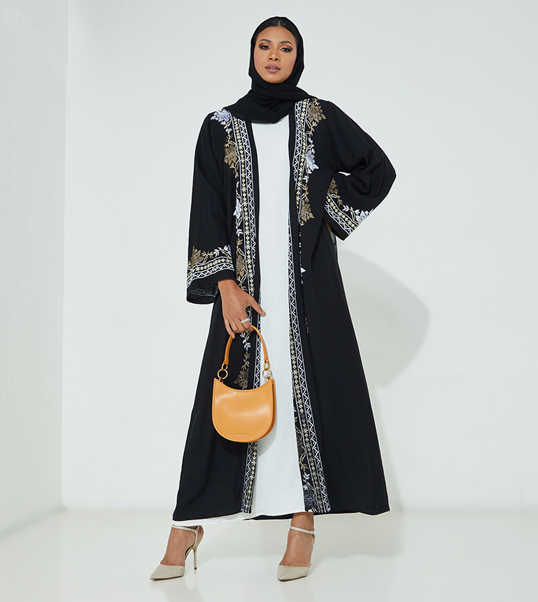 Embroidered Front Open Occasional Abaya