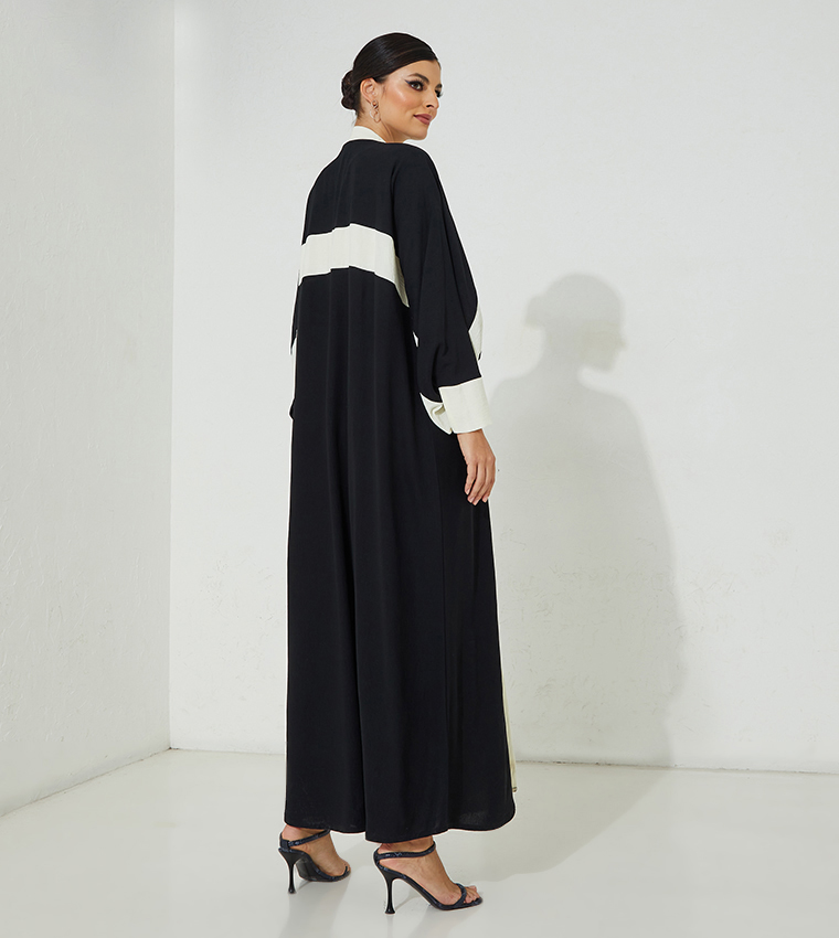 Color Block Casual Abaya with Inner Dress