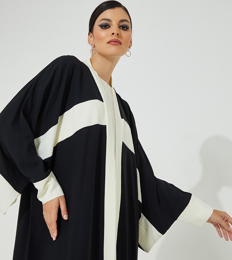Color Block Casual Abaya with Inner Dress