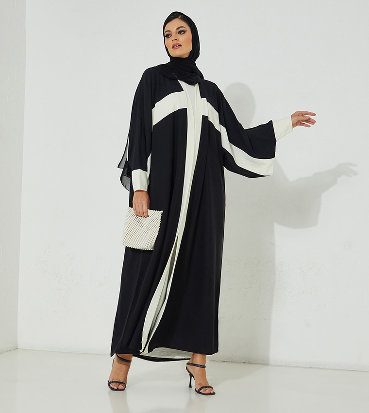 Color Block Casual Abaya with Inner Dress