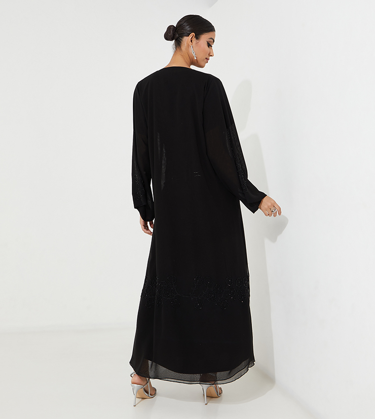 Stone Embellished Flared Abaya