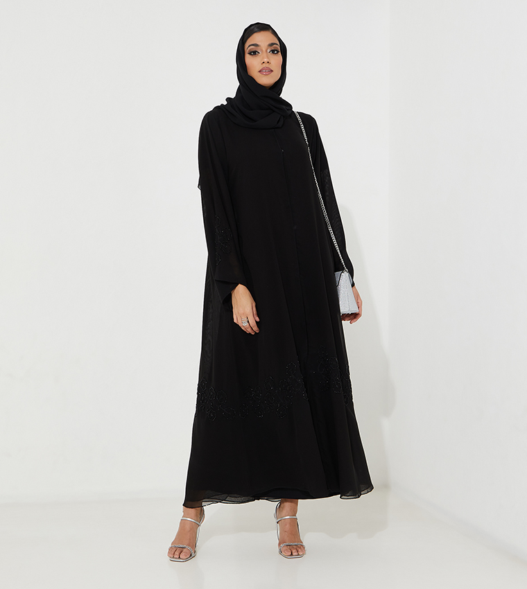 Stone Embellished Flared Abaya