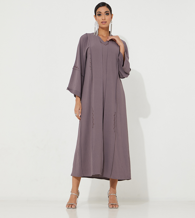 Crinkle Textured Embroidered Abaya with Inner Dress