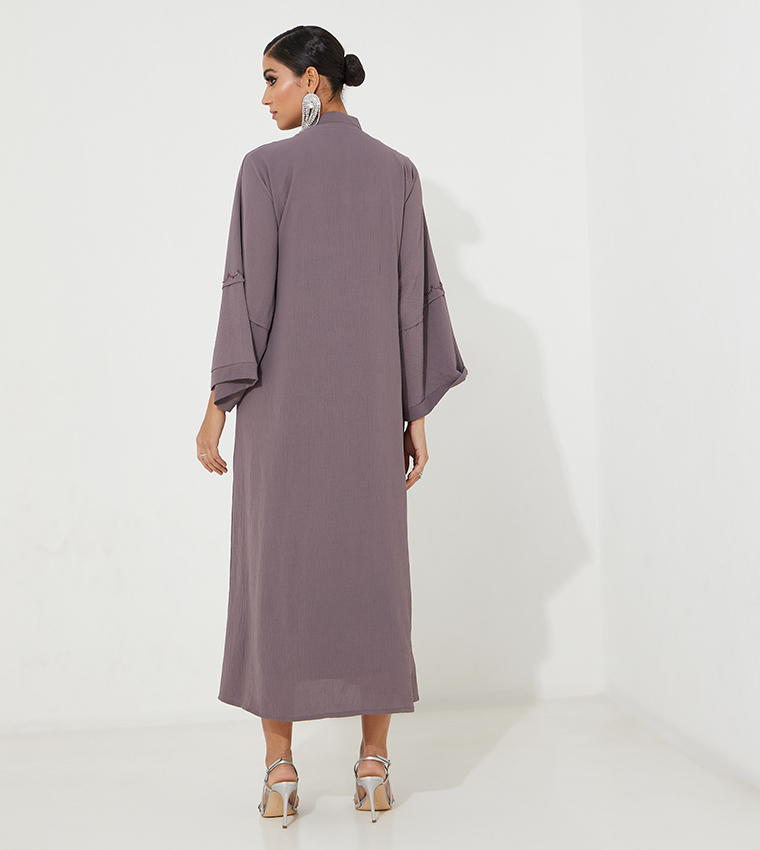 Crinkle Textured Embroidered Abaya with Inner Dress