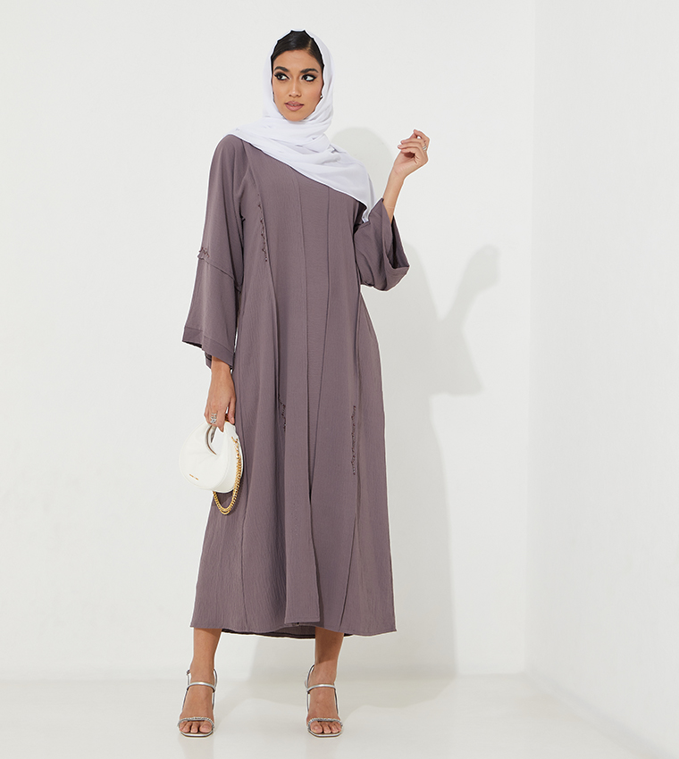 Crinkle Textured Embroidered Abaya with Inner Dress