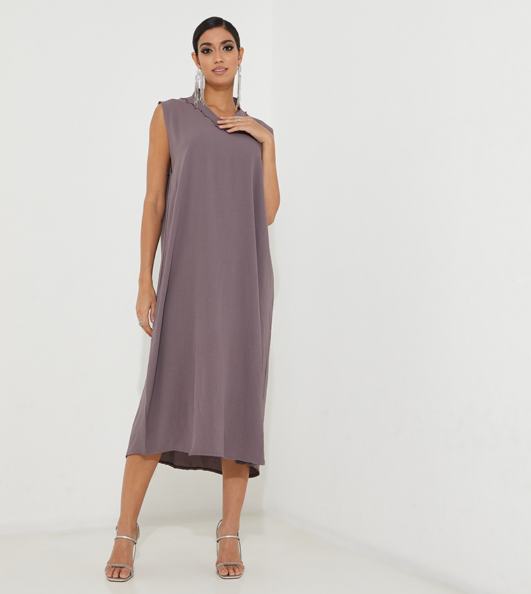 Crinkle Textured Embroidered Abaya with Inner Dress