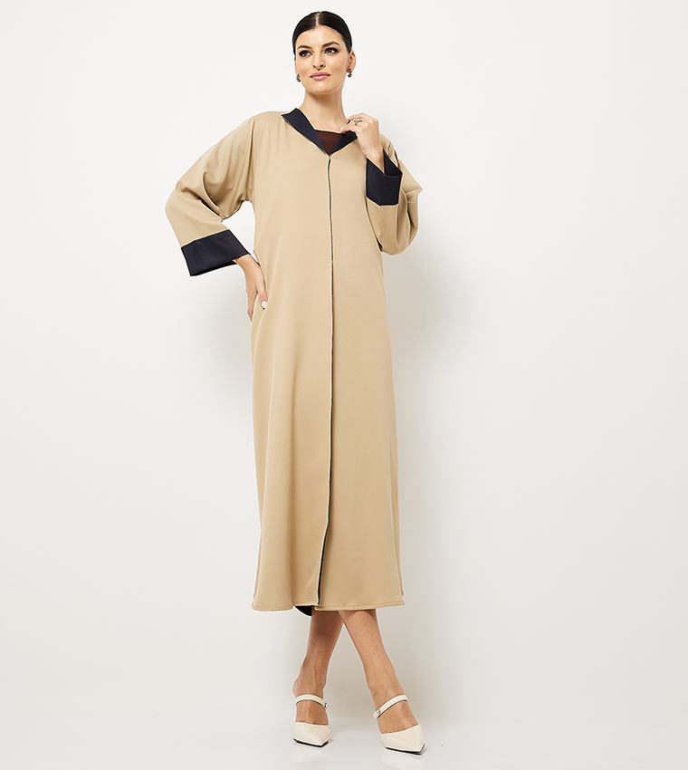 Textured Push Button Closure Abaya