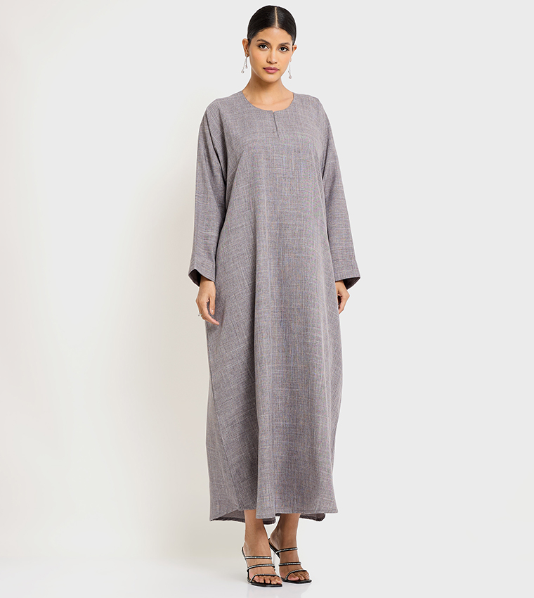 عباية بأكمام طويلة منقوشة مع جيب