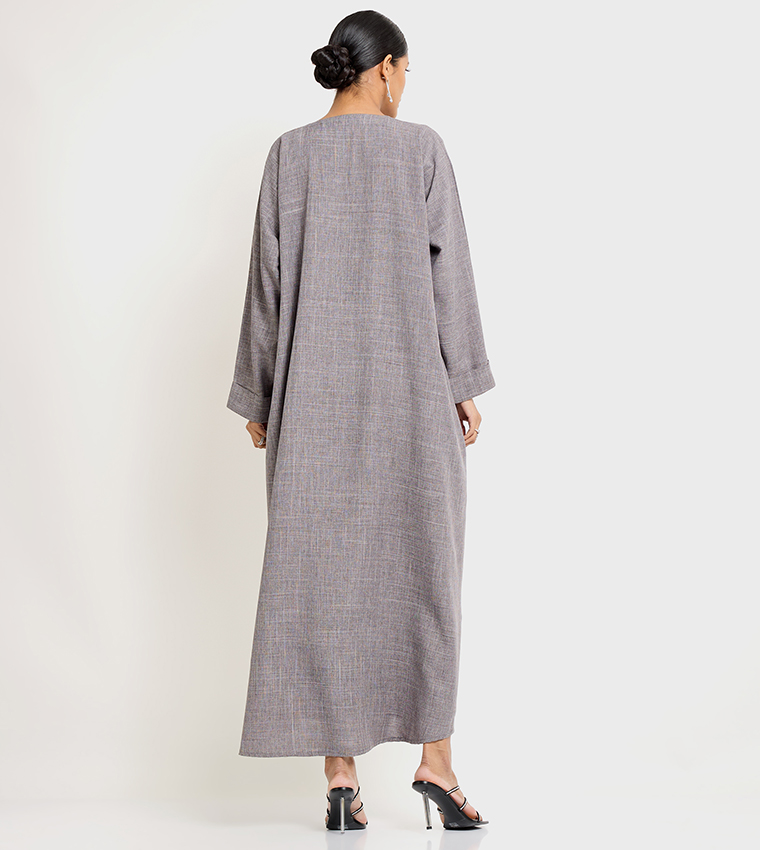 عباية بأكمام طويلة منقوشة مع جيب