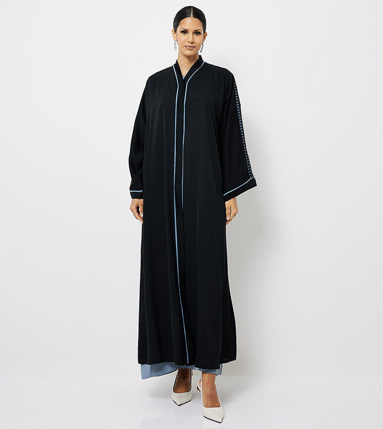 Contrast Piping Fringe Detail Abaya