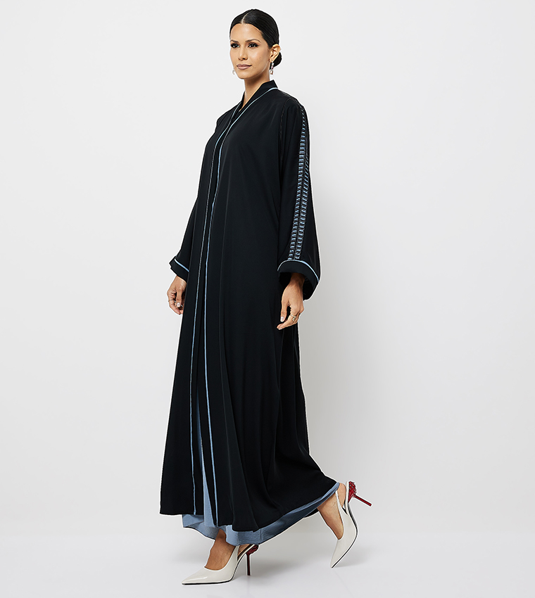 Contrast Piping Fringe Detail Abaya