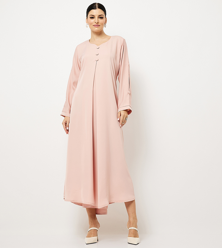 Solid Button Detail Long Sleeves Abaya