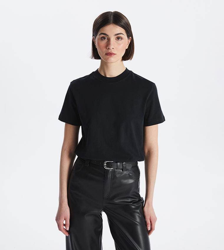 Solid Crew Neck Short Sleeves T-Shirt