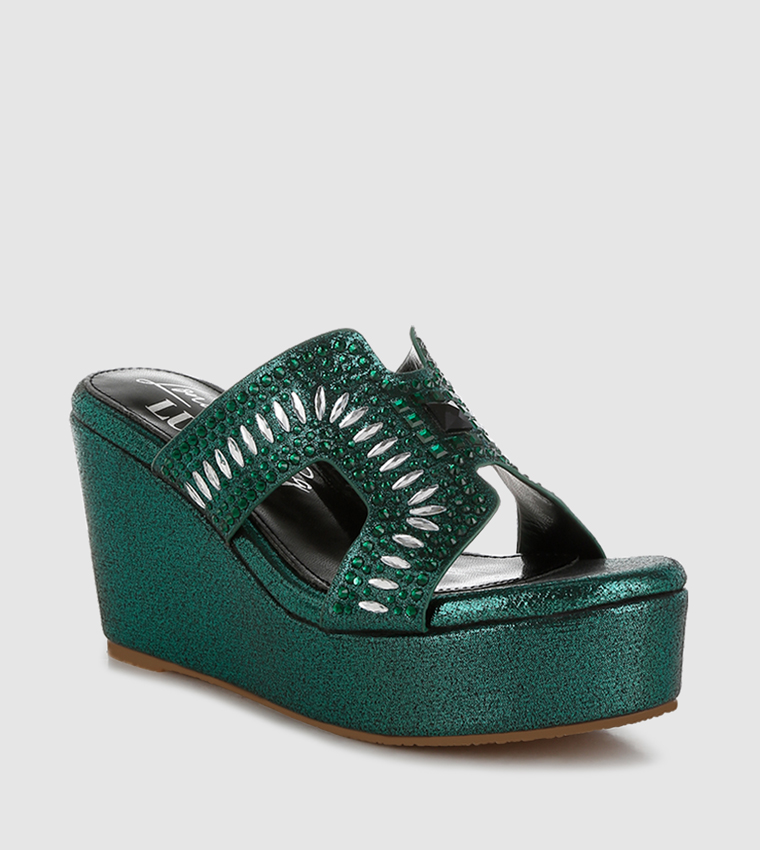 Embellished H-Strap Wedges