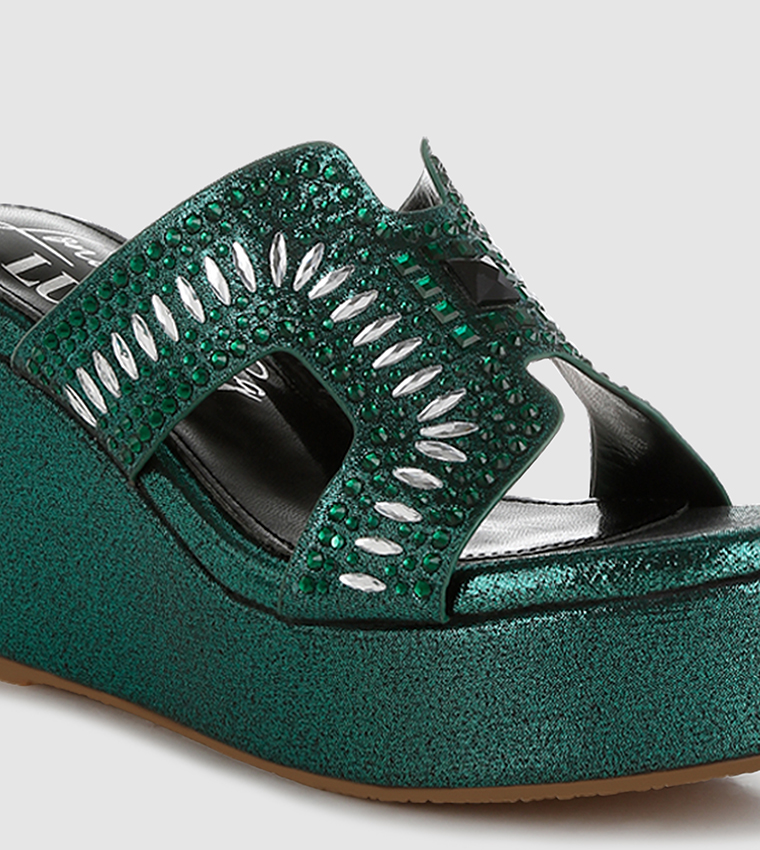 Embellished H-Strap Wedges