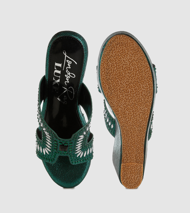 Embellished H-Strap Wedges