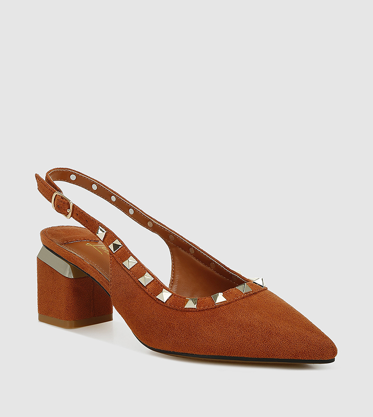 Studded Pointed Toe Slingback Pumps