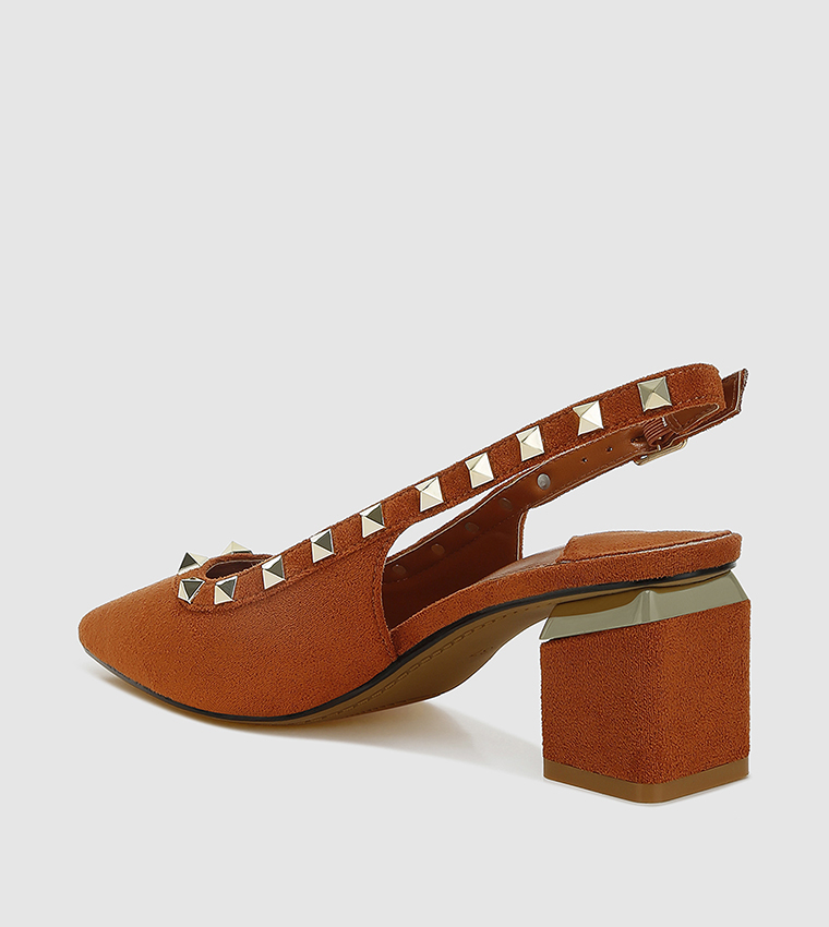 Studded Pointed Toe Slingback Pumps