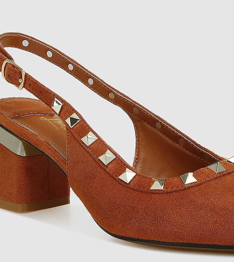 Studded Pointed Toe Slingback Pumps