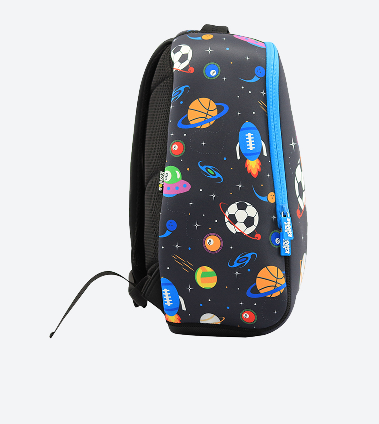 Ufos Printed Zip Closure Junior Backpack - Black