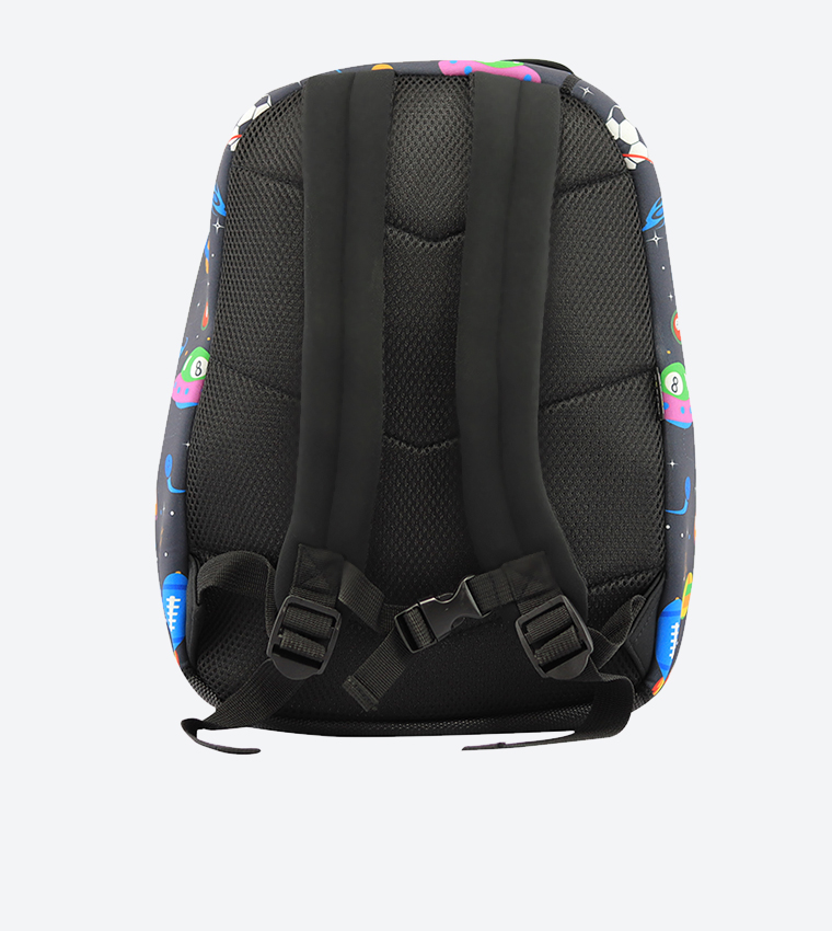 Ufos Printed Zip Closure Junior Backpack - Black