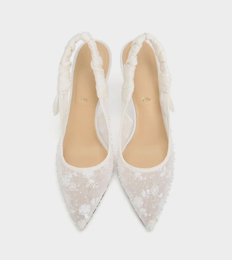 TAYARI Embroidered-Mesh Slingback Pumps