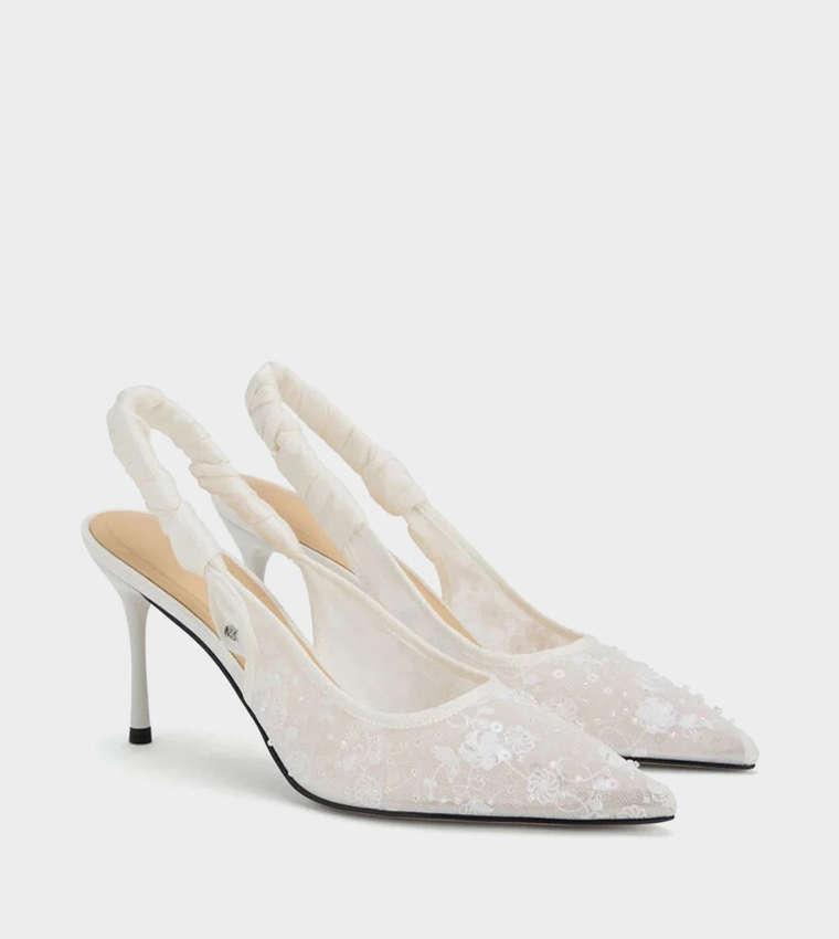TAYARI Embroidered-Mesh Slingback Pumps