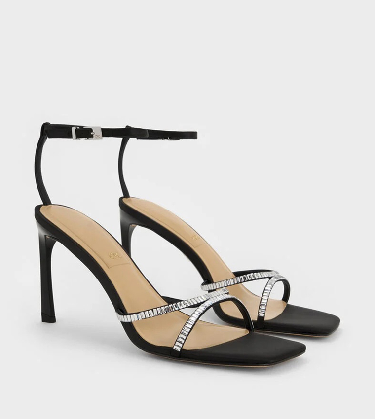 JAYLENE Embellished Ankle Loop Stiletto Sandals