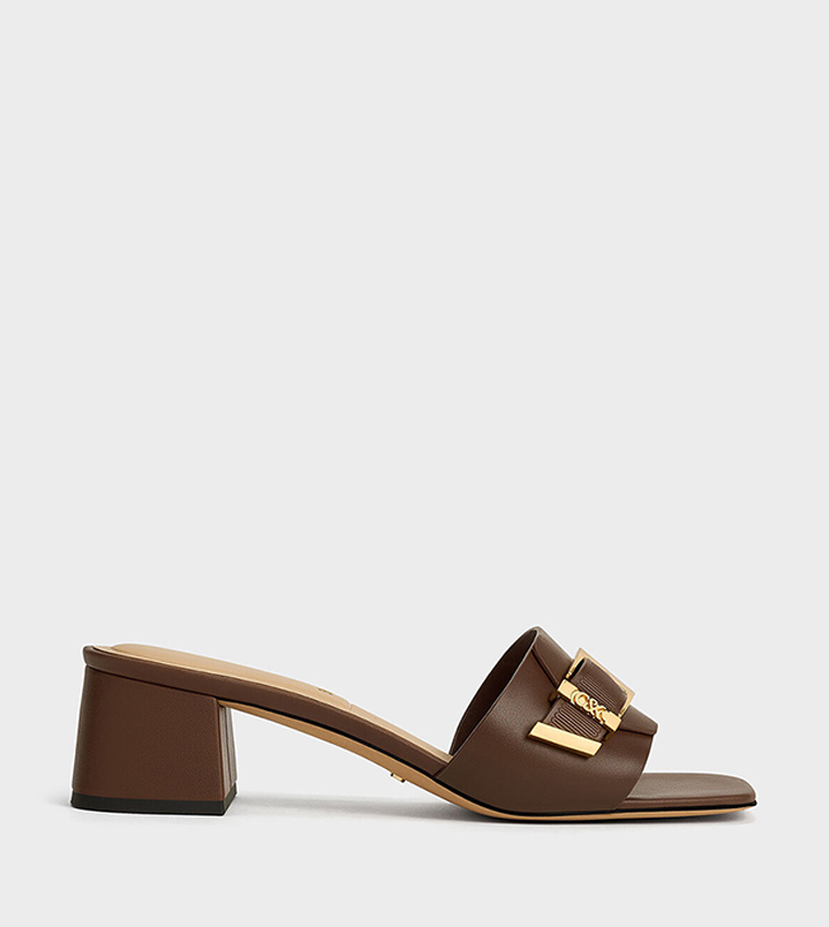 WHITNEY Leather Buckled Block Heel Sandals