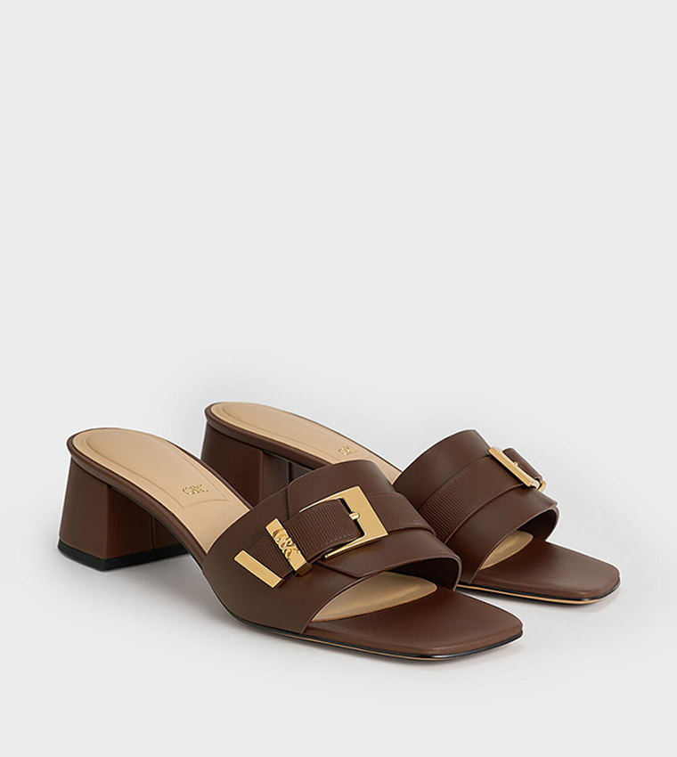 WHITNEY Leather Buckled Block Heel Sandals