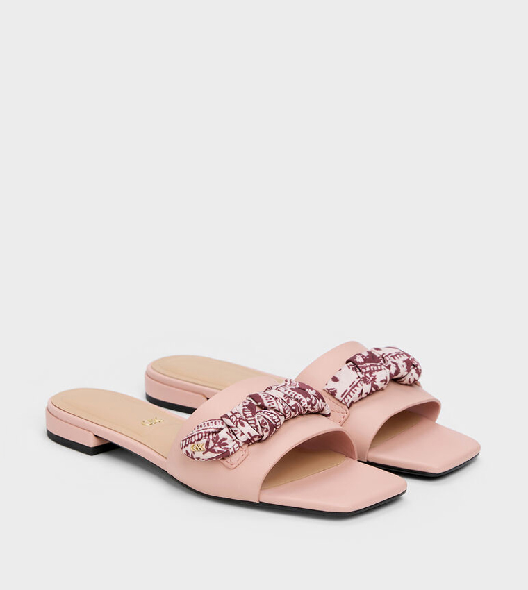 TAYARI Printed-Strap Leather Flat Sandals