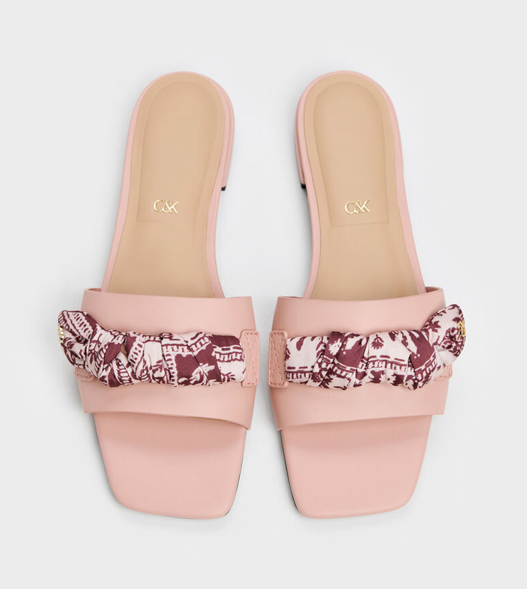 TAYARI Printed-Strap Leather Flat Sandals