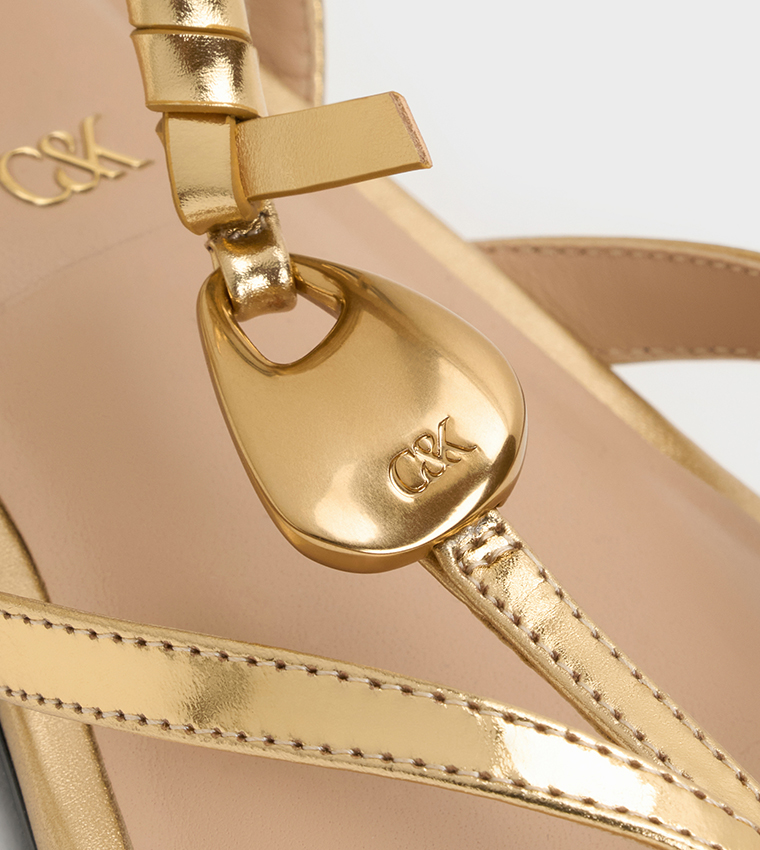 ADEMA Metallic Ankle Strap Flat Sandals