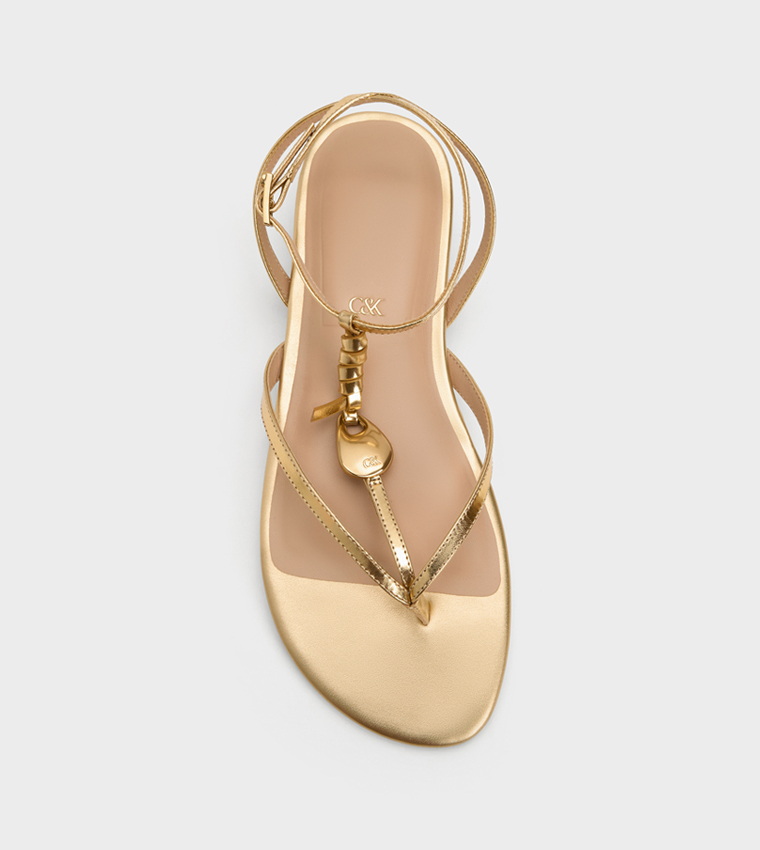 ADEMA Metallic Ankle Strap Flat Sandals
