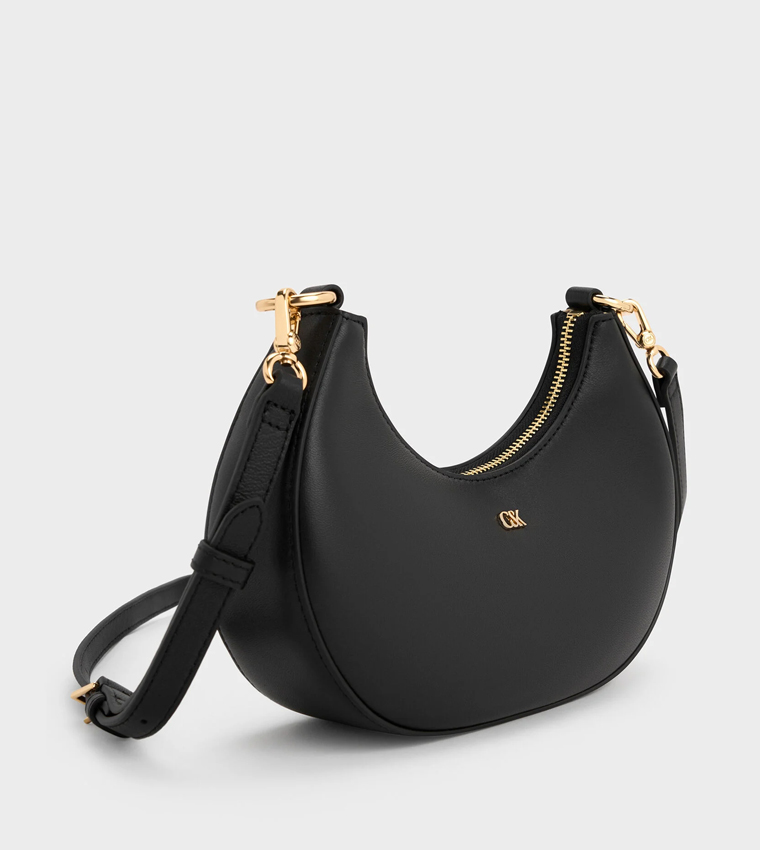 Solid Leather Crescent Shoulder Bag