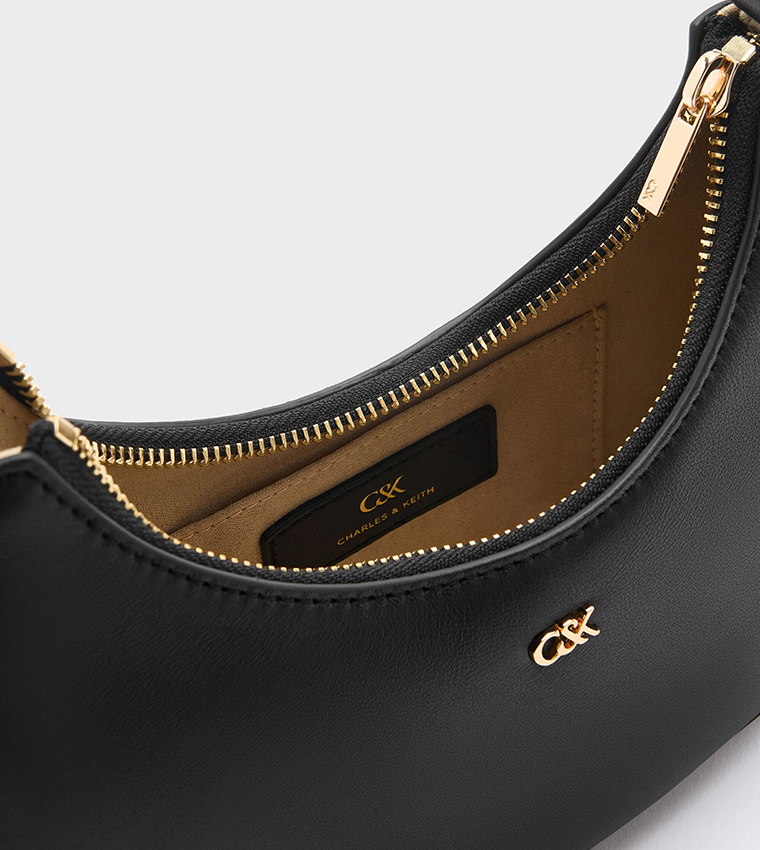 Solid Leather Crescent Shoulder Bag